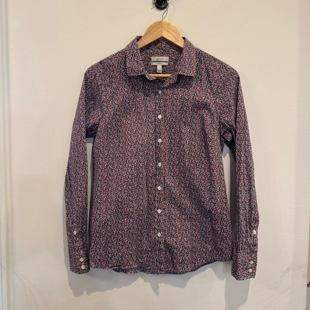 J. Crew Women's Navy and Burgundy Floral Button-Down Shirt